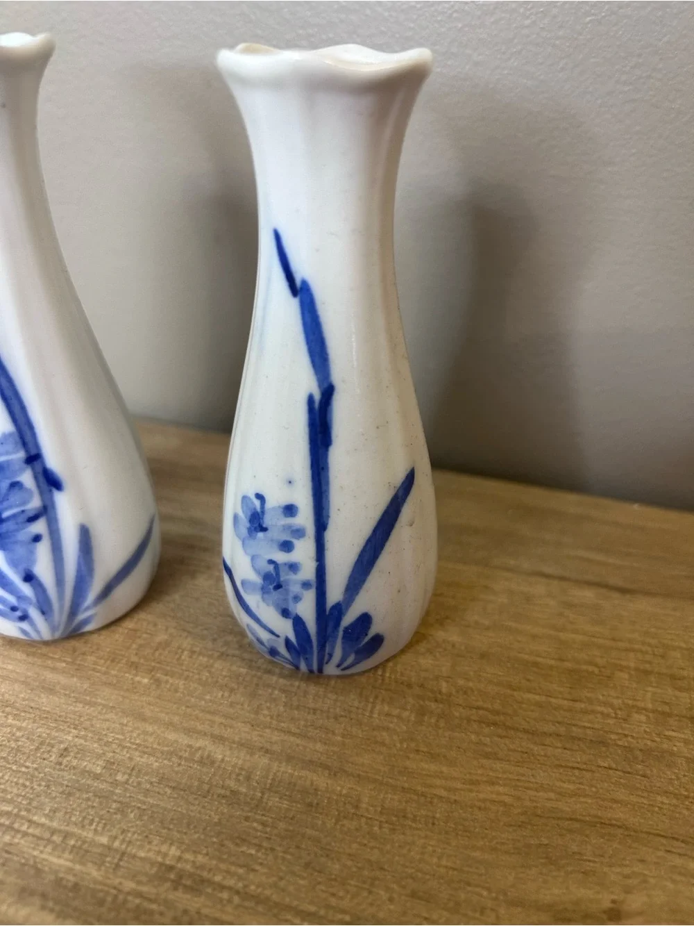 Blue Floral Ceramic Bud Vases - White and Blue